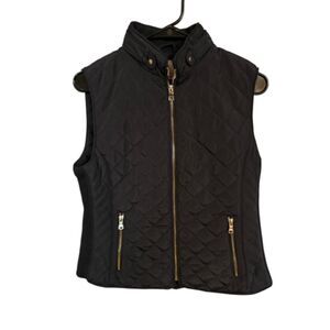 Down Puffer Vest Dress Barns Womens Fitted Quilted Navy Zip  Size Small